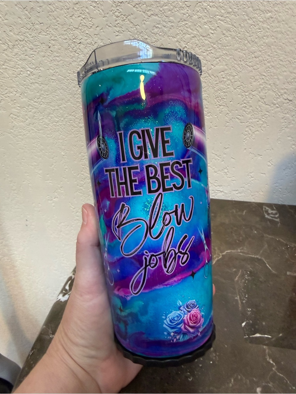 Hairdresser Gives Best Blow Jobs Teal Marble 20Oz Strawbler Tumbler Cup Handmade